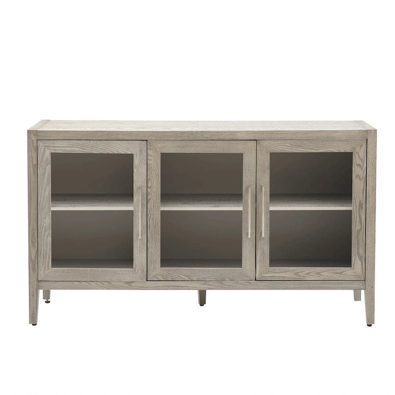 Display Cabinet 3 Tempered Glass Doors Adjustable Shelves Pine Legs 58.2"L x 33.9"H 220lb Capacity
