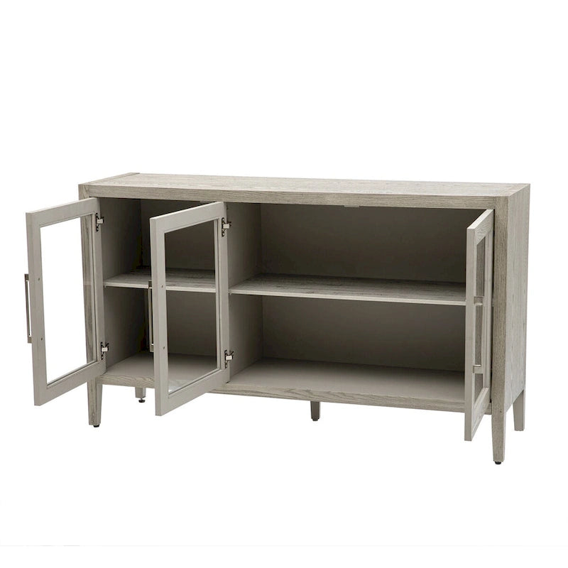 Display Cabinet 3 Tempered Glass Doors Adjustable Shelves Pine Legs 58.2"L x 33.9"H 220lb Capacity