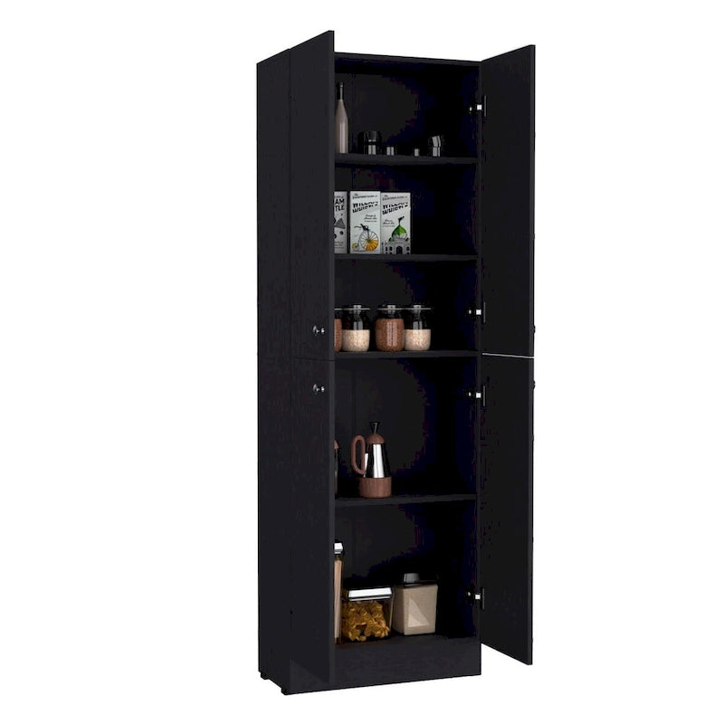 71" Tall Kitchen Pantry Storage Cabinet with 4 Doors 5 Shelves Freestanding Organizer Modern Laminated Particle Board for Multi-Room Use