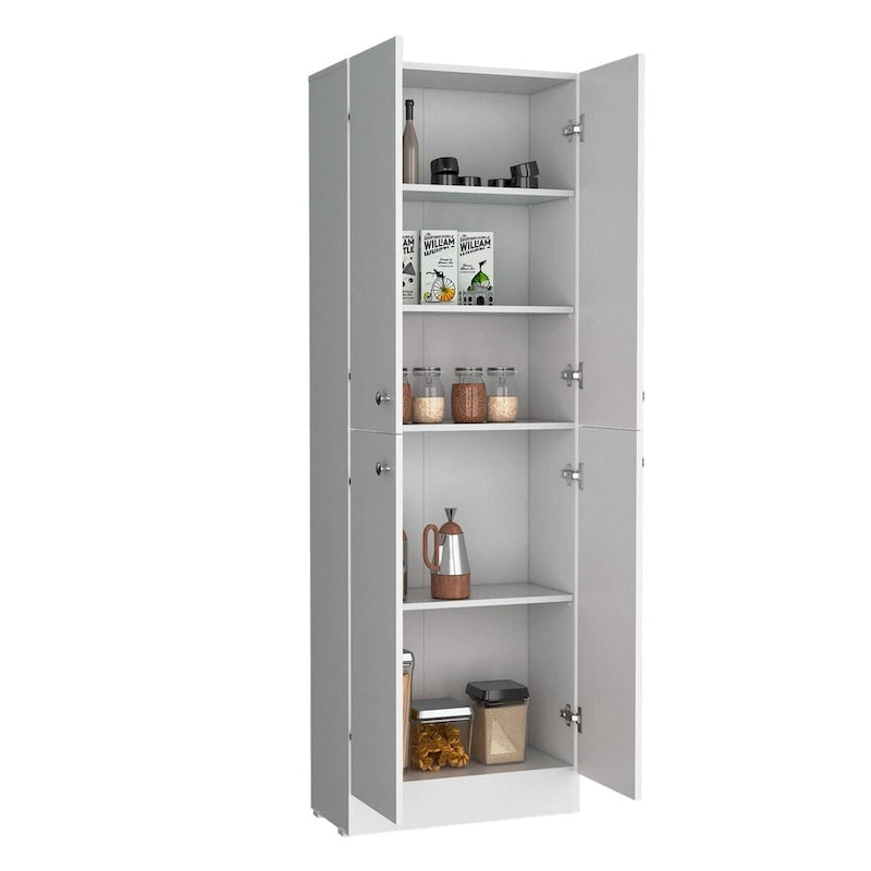 71" Tall Kitchen Pantry Storage Cabinet with 4 Doors 5 Shelves Freestanding Organizer Modern Laminated Particle Board for Multi-Room Use