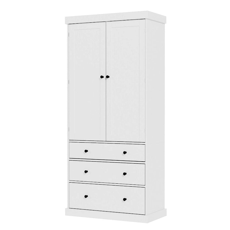 Tall Kitchen Pantry Cabinet 35"W x 77"H - Freestanding Storage with 3 Drawers, 8 Door Shelves & 3 Adjustable Shelves, 110lbs Capacity