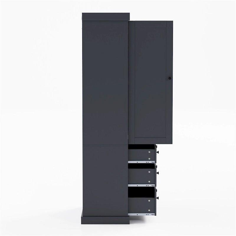 Tall Kitchen Pantry Cabinet 35"W x 77"H - Freestanding Storage with 3 Drawers, 8 Door Shelves & 3 Adjustable Shelves, 110lbs Capacity