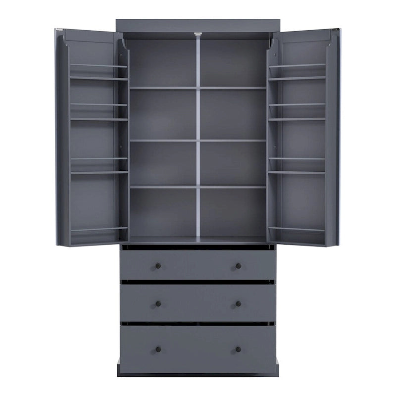 Tall Kitchen Pantry Cabinet 35"W x 77"H - Freestanding Storage with 3 Drawers, 8 Door Shelves & 3 Adjustable Shelves, 110lbs Capacity