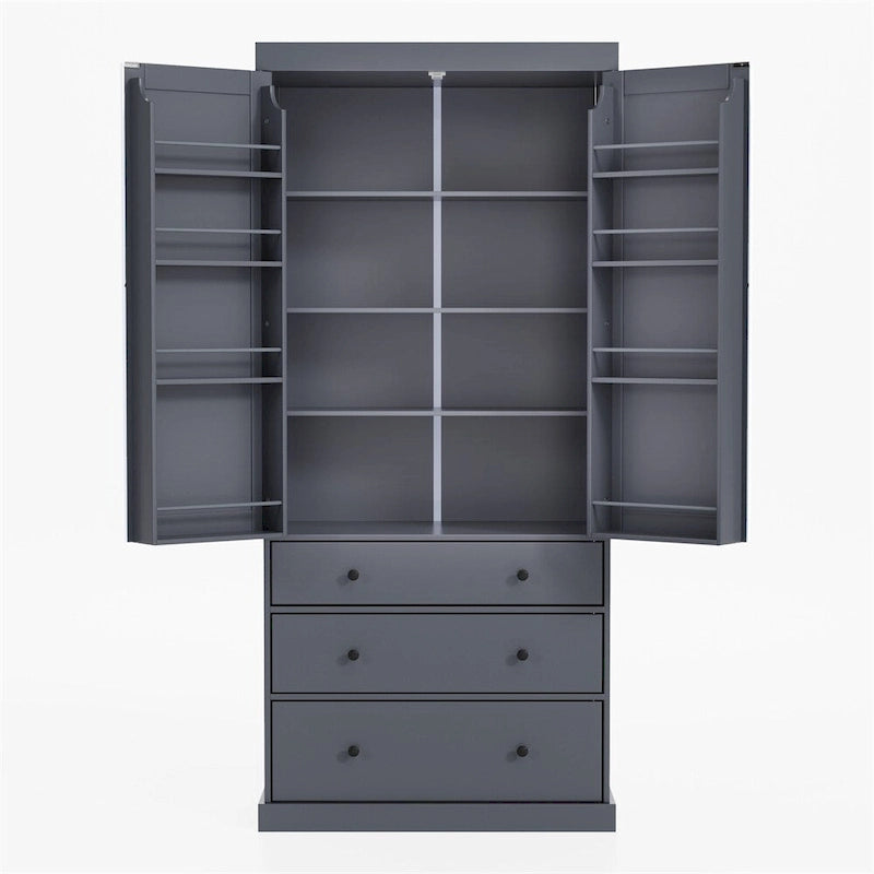 Tall Kitchen Pantry Cabinet 35"W x 77"H - Freestanding Storage with 3 Drawers, 8 Door Shelves & 3 Adjustable Shelves, 110lbs Capacity