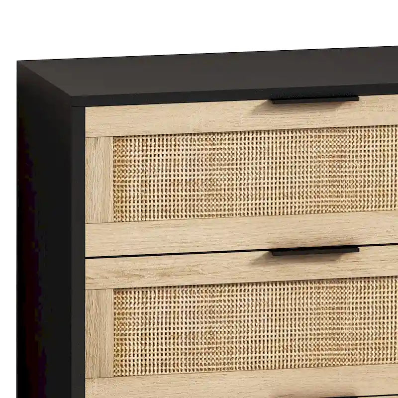 6-Drawer Rattan Storage Dresser - Natural Woven Cabinet with Smooth Glide Rails, Anti-Tip Device - Bedroom Living Room Organizer, 50 lb Top