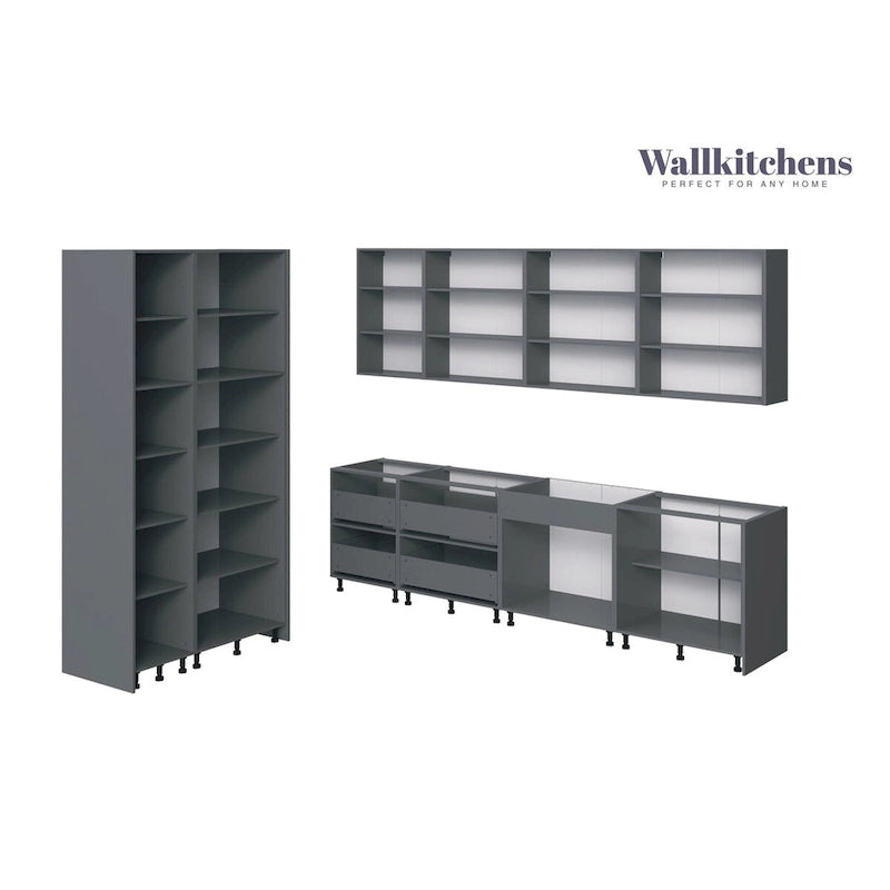 Modern Kitchen Cabinet Set 10ft Natural Teak Black Soft-Close Adjustable Shelves European Crafted