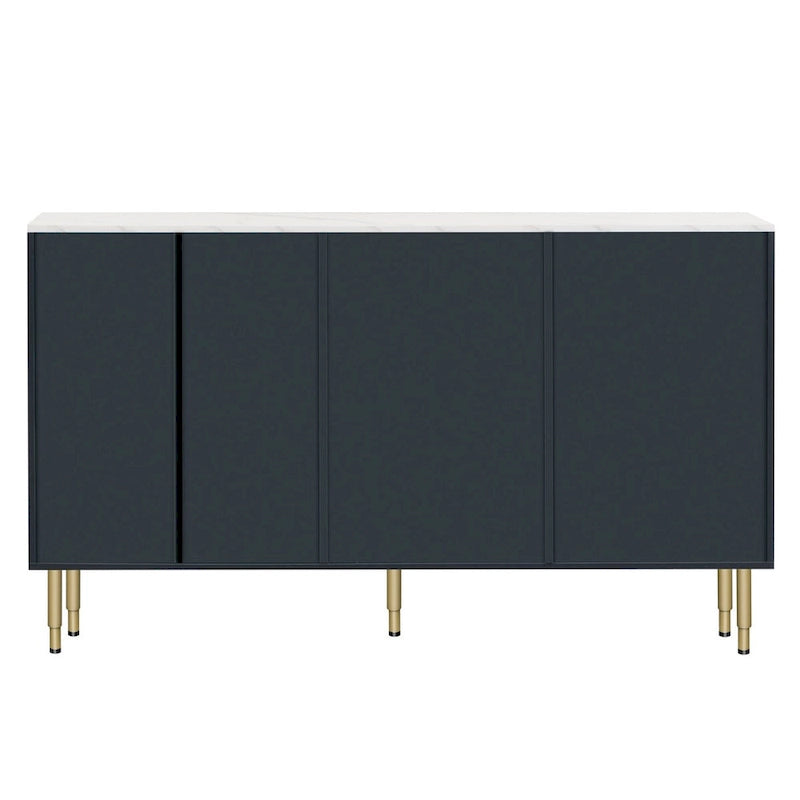 Modern Sideboard Buffet Cabinet - 3 Drawers, Glass Doors, Adjustable Shelves, Gold Metal Legs, 133 LBS Capacity