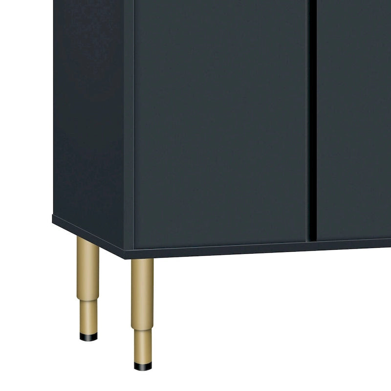 Modern Sideboard Buffet Cabinet - 3 Drawers, Glass Doors, Adjustable Shelves, Gold Metal Legs, 133 LBS Capacity