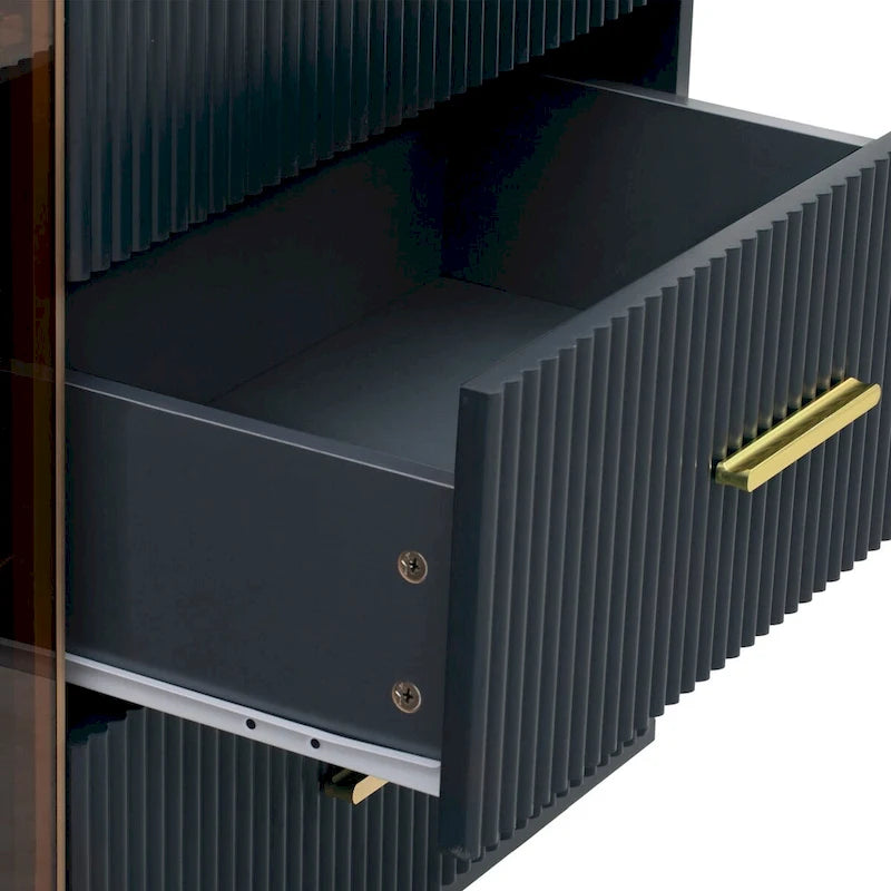 Modern Sideboard Buffet Cabinet - 3 Drawers, Glass Doors, Adjustable Shelves, Gold Metal Legs, 133 LBS Capacity