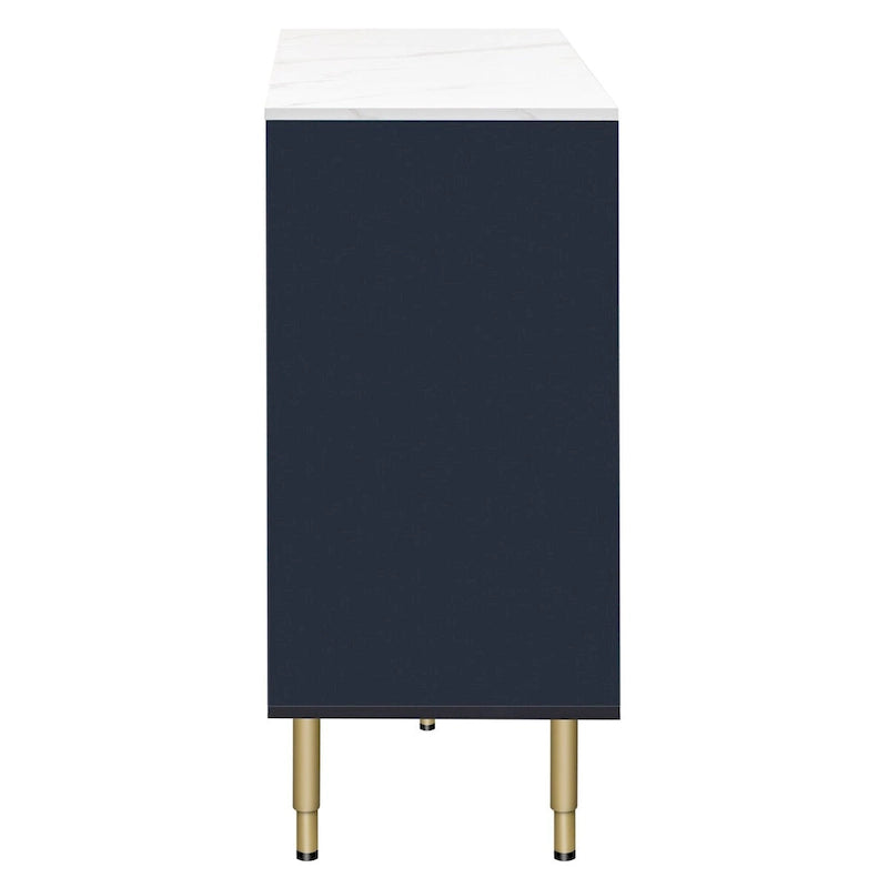 Modern Sideboard Buffet Cabinet - 3 Drawers, Glass Doors, Adjustable Shelves, Gold Metal Legs, 133 LBS Capacity