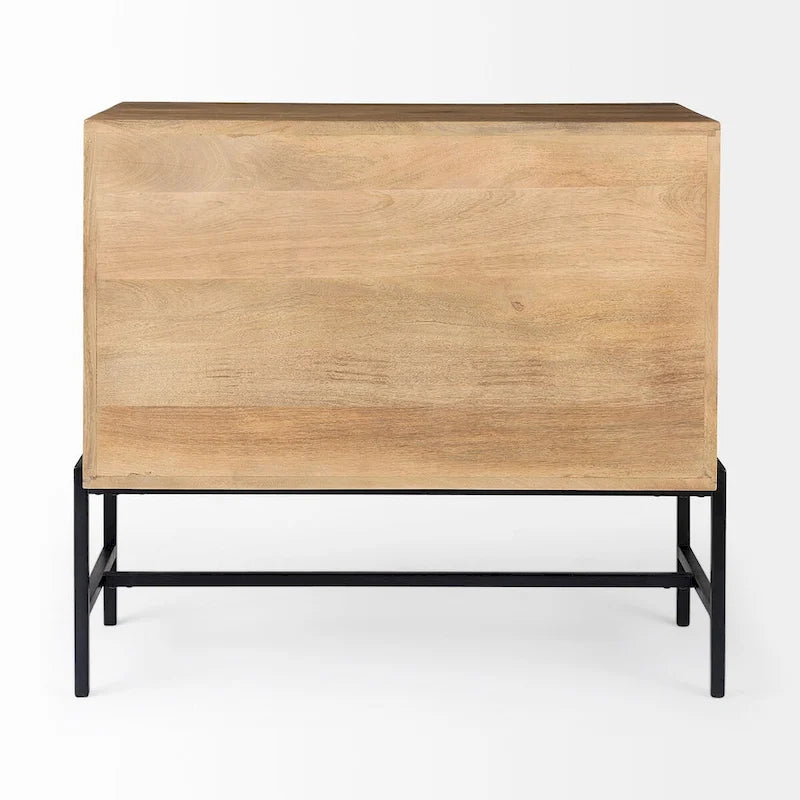 36" Mango Wood Accent Cabinet - 2 Glass Doors Black Iron Frame - Removable Shelf - Modern Industrial Display Storage - 32"H