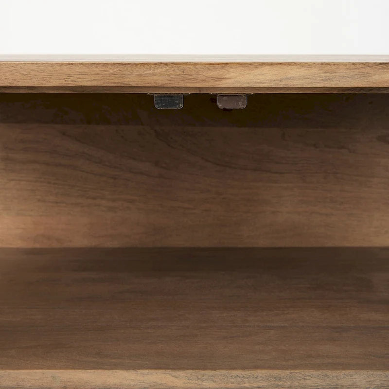 36" Mango Wood Accent Cabinet - 2 Glass Doors Black Iron Frame - Removable Shelf - Modern Industrial Display Storage - 32"H