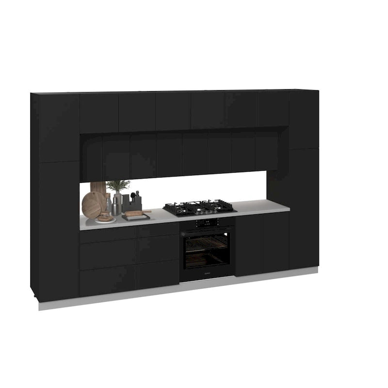 12ft Modern Kitchen Cabinet Set - Black - European Manufactured - Soft-Close Hinges - Adjustable Shelves - 143"x24" Base Cabinets