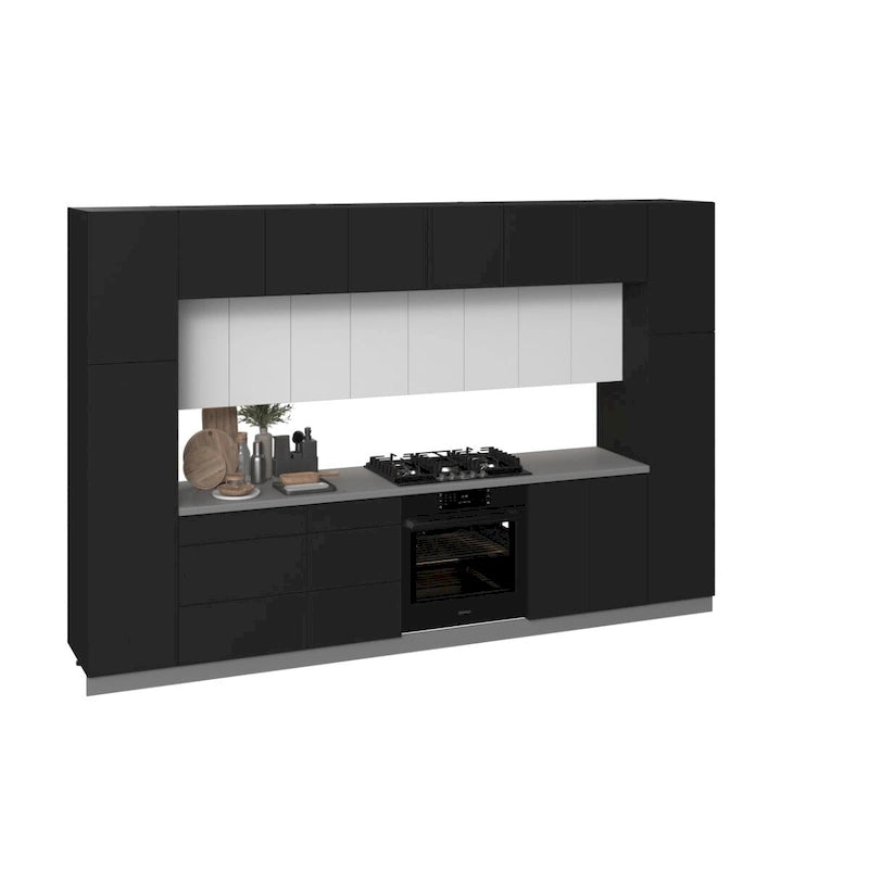 12ft Modern Kitchen Cabinet Set - Black - European Manufactured - Soft-Close Hinges - Adjustable Shelves - 143"x24" Base Cabinets