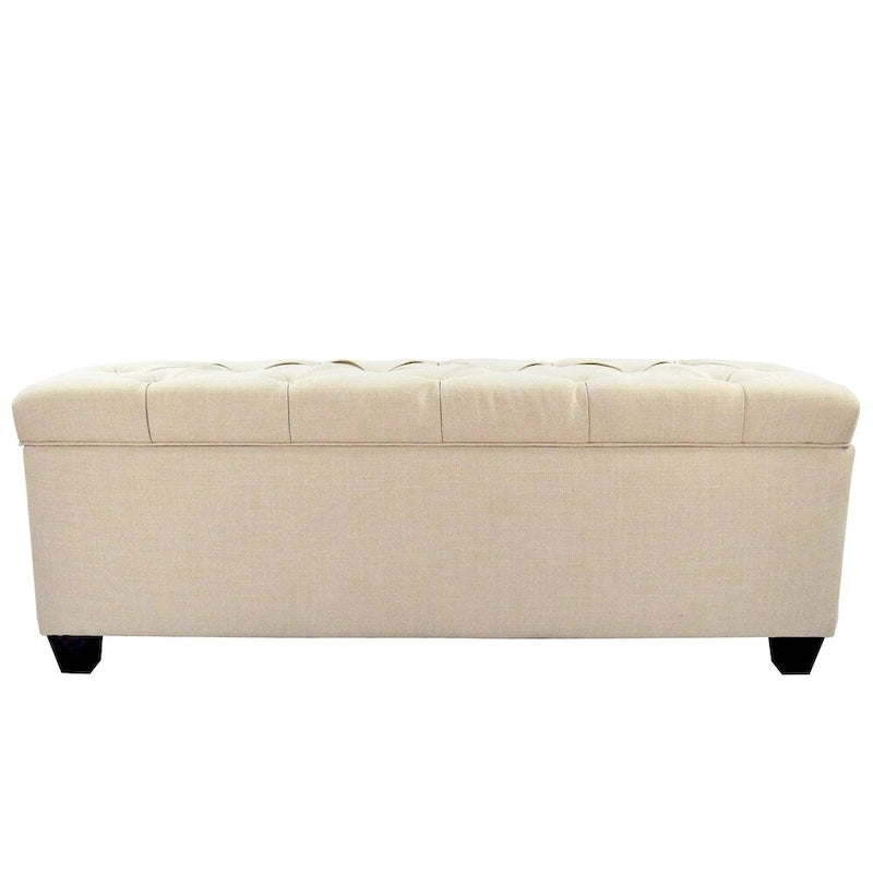 53" Diamond Tufted Storage Bench - Dual Compartment with 8-Slot Shoe Organizer, Hydraulic Lift, Solid Wood Frame - Linen Upholstered Seat