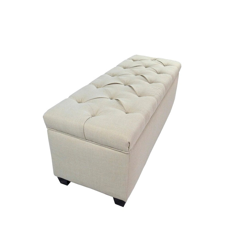 53" Diamond Tufted Storage Bench - Dual Compartment with 8-Slot Shoe Organizer, Hydraulic Lift, Solid Wood Frame - Linen Upholstered Seat