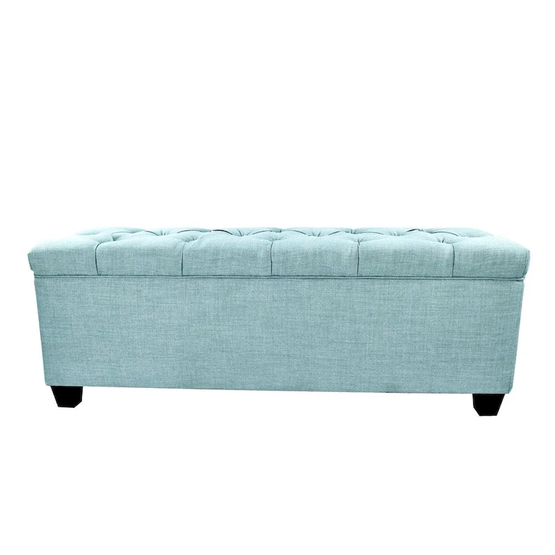 53" Diamond Tufted Storage Bench - Dual Compartment with 8-Slot Shoe Organizer, Hydraulic Lift, Solid Wood Frame - Linen Upholstered Seat