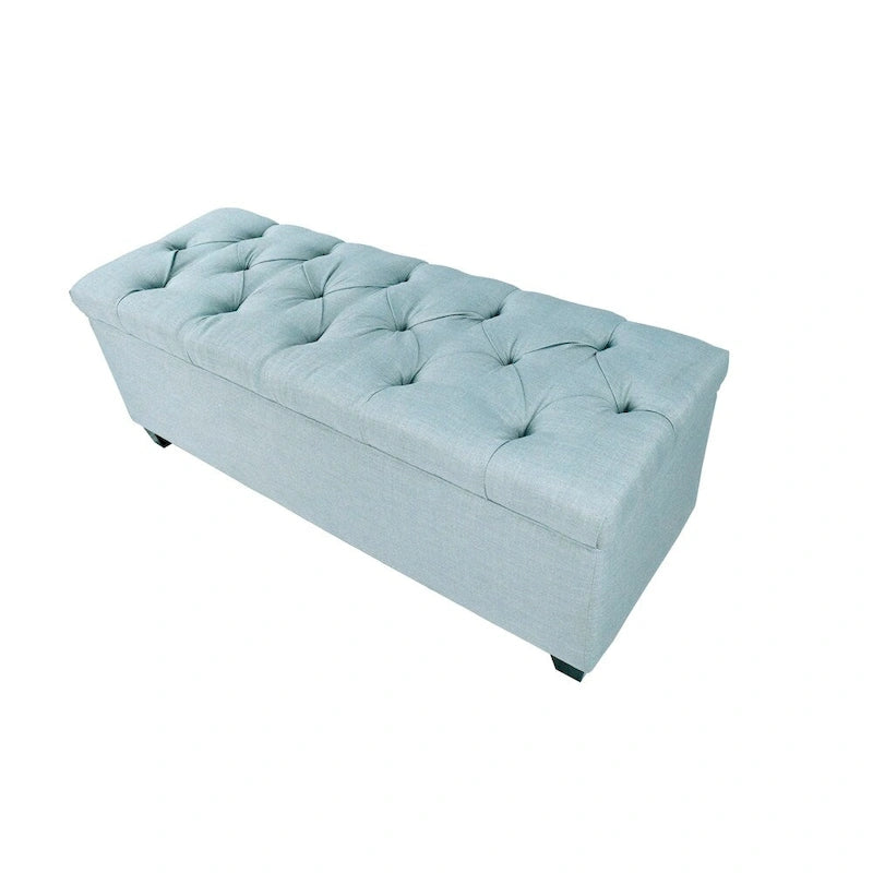53" Diamond Tufted Storage Bench - Dual Compartment with 8-Slot Shoe Organizer, Hydraulic Lift, Solid Wood Frame - Linen Upholstered Seat