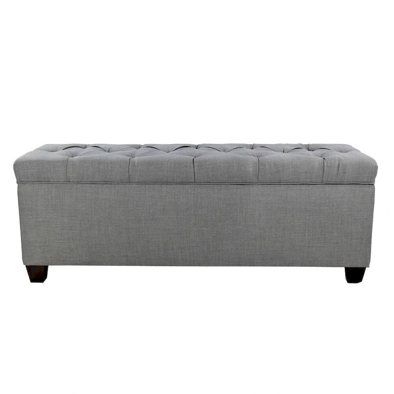53" Diamond Tufted Storage Bench - Dual Compartment with 8-Slot Shoe Organizer, Hydraulic Lift, Solid Wood Frame - Linen Upholstered Seat