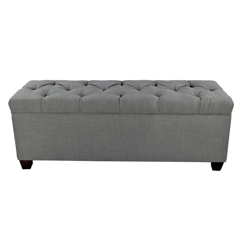 53" Diamond Tufted Storage Bench - Dual Compartment with 8-Slot Shoe Organizer, Hydraulic Lift, Solid Wood Frame - Linen Upholstered Seat