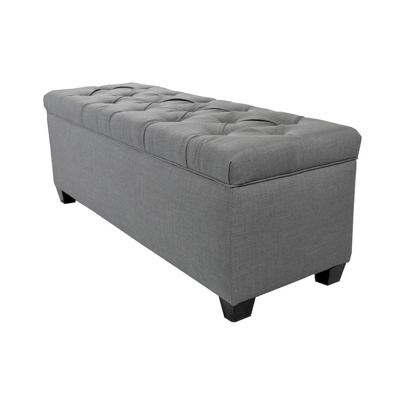 53" Diamond Tufted Storage Bench - Dual Compartment with 8-Slot Shoe Organizer, Hydraulic Lift, Solid Wood Frame - Linen Upholstered Seat