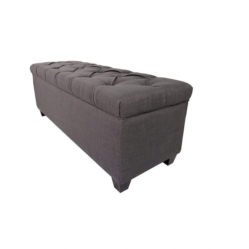 53" Diamond Tufted Storage Bench - Dual Compartment with 8-Slot Shoe Organizer, Hydraulic Lift, Solid Wood Frame - Linen Upholstered Seat