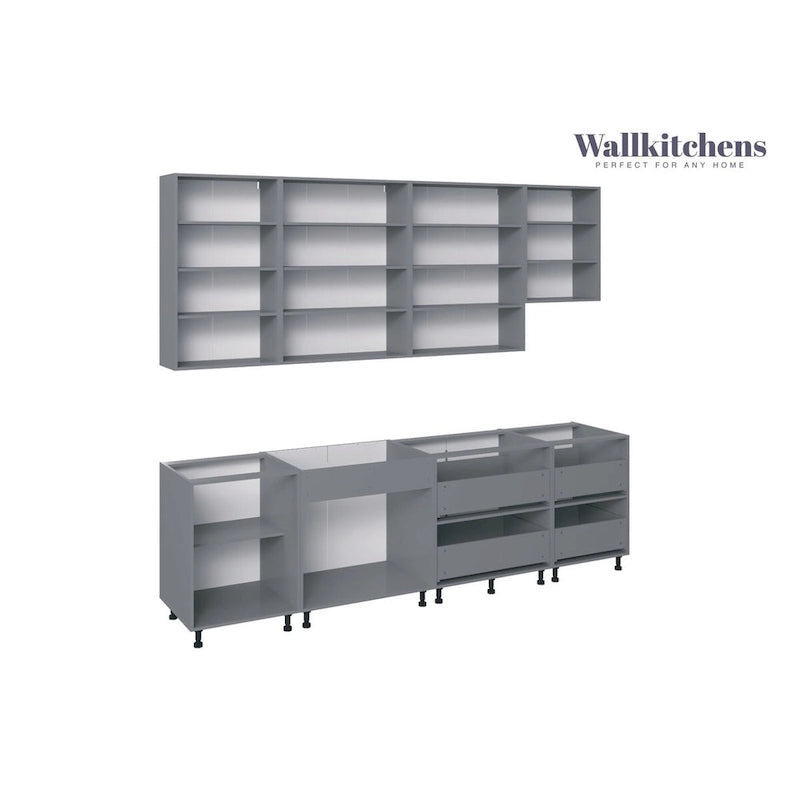 9.5 ft Contemporary Kitchen Cabinet Set - White Matte Base Cabinets 114"x24", European Soft-Close, Adjustable Shelves - Modern Modular Design