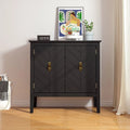 2-Door Wooden Storage Cabinet - 180 LBS Capacity, Adjustable Shelves, Vintage Black Sideboard, Antique Brass Handles