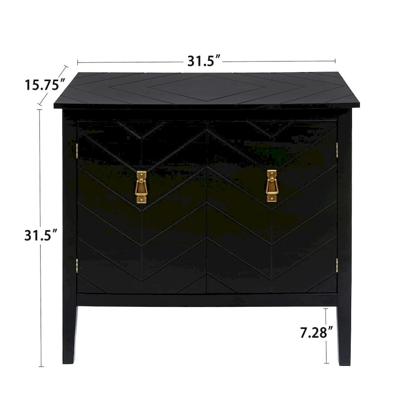 2-Door Wooden Storage Cabinet - 180 LBS Capacity, Adjustable Shelves, Vintage Black Sideboard, Antique Brass Handles