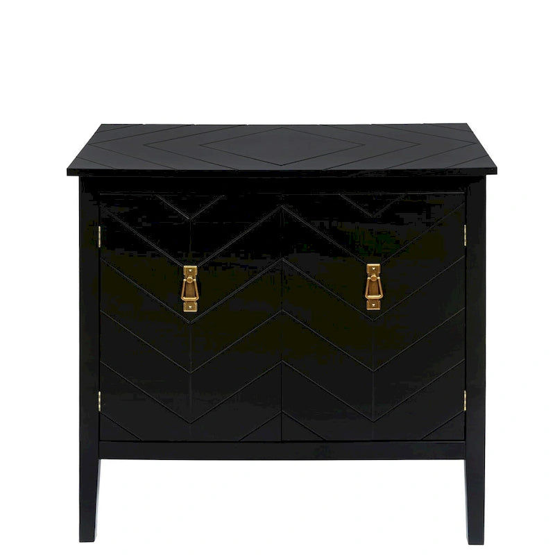 2-Door Wooden Storage Cabinet - 180 LBS Capacity, Adjustable Shelves, Vintage Black Sideboard, Antique Brass Handles