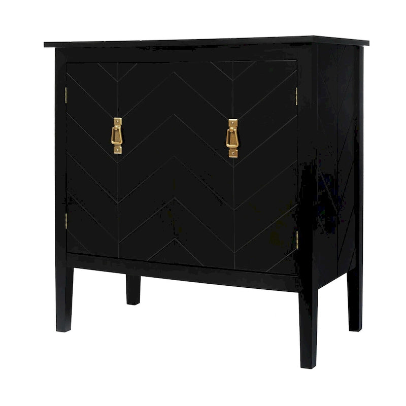 2-Door Wooden Storage Cabinet - 180 LBS Capacity, Adjustable Shelves, Vintage Black Sideboard, Antique Brass Handles