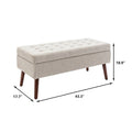 43.3" Tufted Storage Ottoman Bench - 300 lb Capacity Upholstered Seat with Lift-Top, Safety Hinge - Beige End of Bed Bench for Bedroom