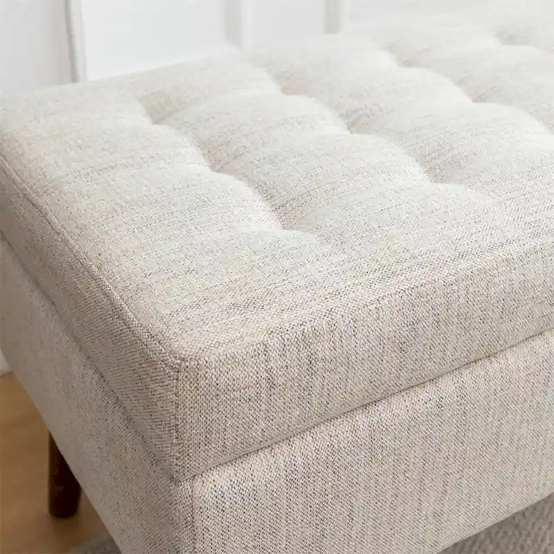 43.3" Tufted Storage Ottoman Bench - 300 lb Capacity Upholstered Seat with Lift-Top, Safety Hinge - Beige End of Bed Bench for Bedroom