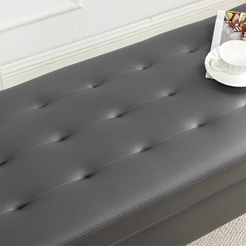 43.3" Tufted Storage Ottoman Bench - 300 lb Capacity Upholstered Seat with Lift-Top, Safety Hinge - Beige End of Bed Bench for Bedroom