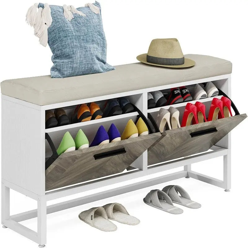 Shoe Storage Bench with Seat Cushion - 11.81D x 39.37W x 23.62H