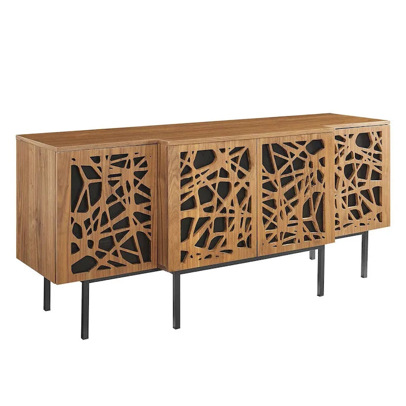 Modern Walnut Sideboard MDF Adjustable Shelves Soft-Close Doors Iron Legs Anti-Tip TV Stand Credenza