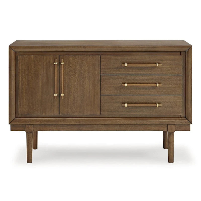 Mid-Century Brown Dining Server 56.13"W Mango Wood 3 Drawers Cabinet Ball-Bearing Glides Dovetail