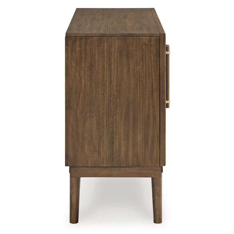 Mid-Century Brown Dining Server 56.13"W Mango Wood 3 Drawers Cabinet Ball-Bearing Glides Dovetail