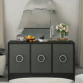 Curved Design Storage Cabinet with 3 Doors & Adjustable Shelves - Linen Finish MDF Sideboard with Metal Handles & Pine Legs