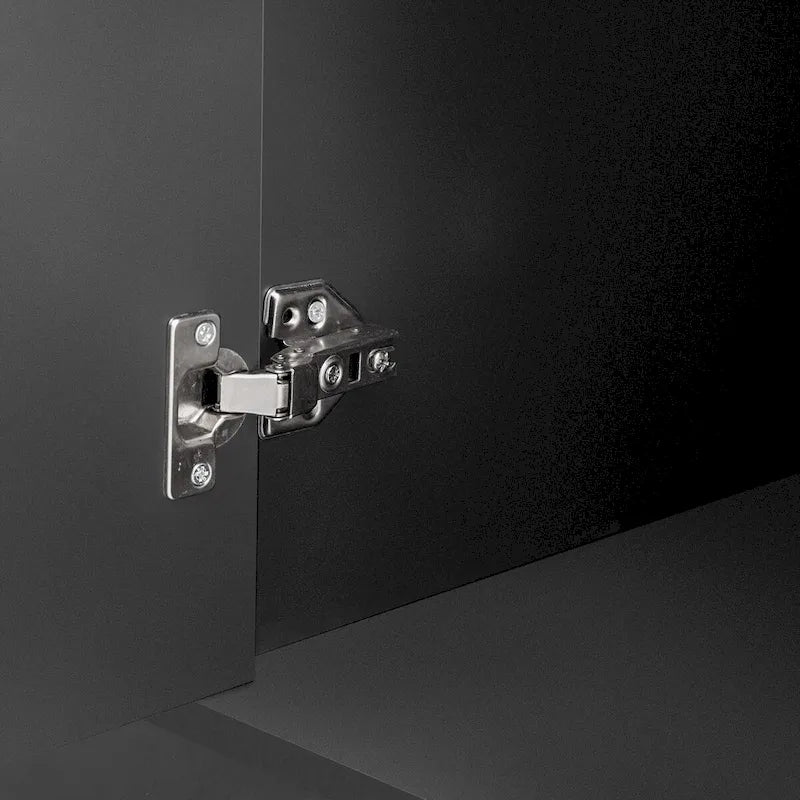 Curved Design Storage Cabinet with 3 Doors & Adjustable Shelves - Linen Finish MDF Sideboard with Metal Handles & Pine Legs