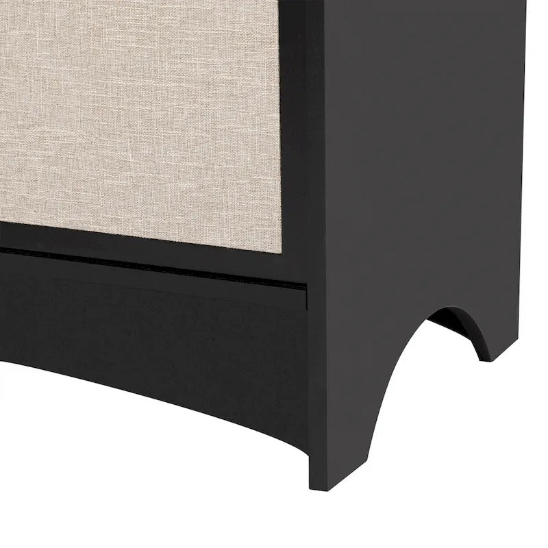 Curved Design Storage Cabinet with 3 Doors & Adjustable Shelves - Linen Finish MDF Sideboard with Metal Handles & Pine Legs