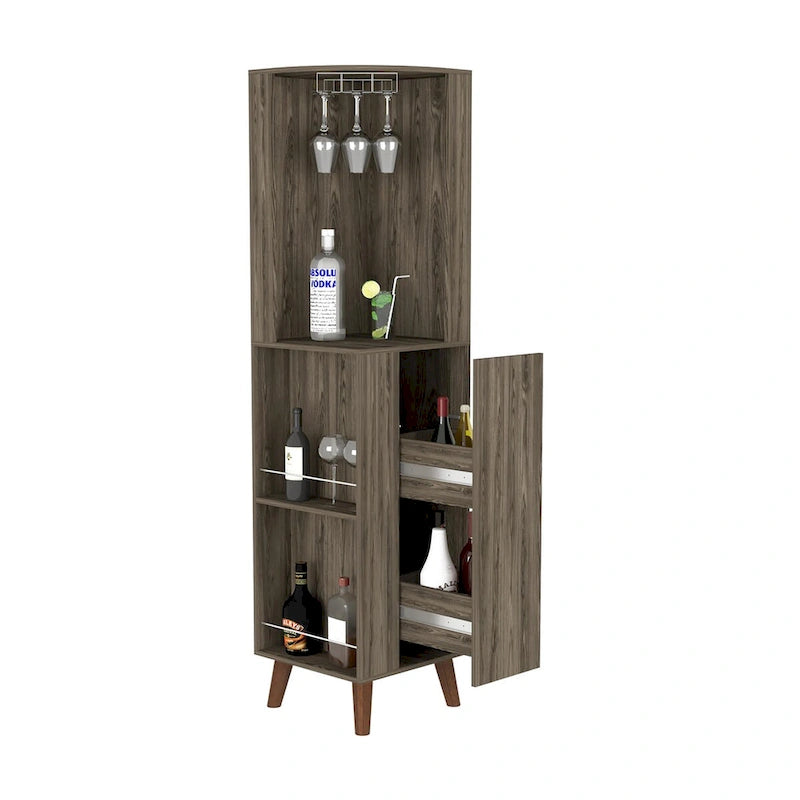 Dark Brown Corner Bar Cabinet 17.72"W Cup Rack Storage Drawer 2 Shelves Kitchen Dining Room Furniture