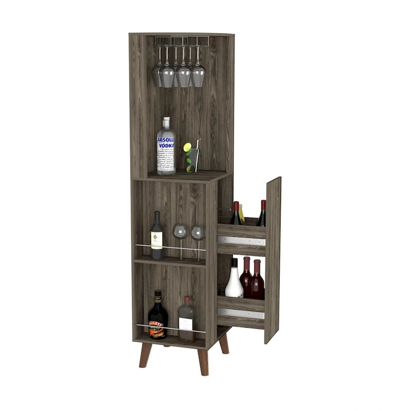 Dark Brown Corner Bar Cabinet 17.72"W Cup Rack Storage Drawer 2 Shelves Kitchen Dining Room Furniture