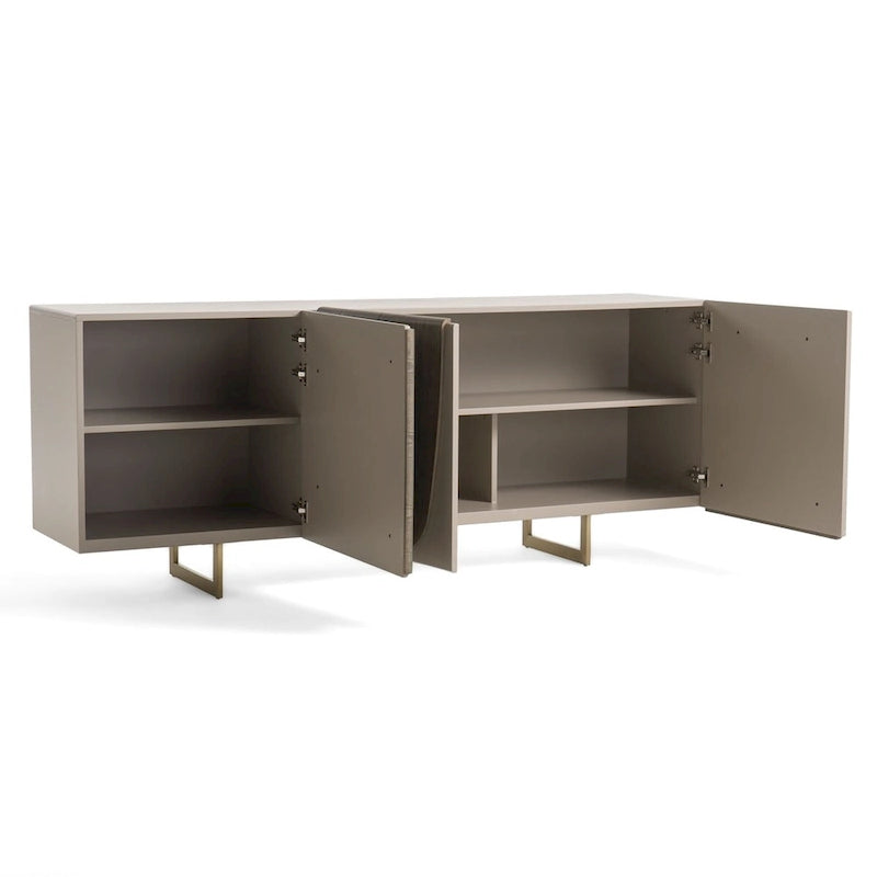 79" Modern Grey Ash Buffet Sideboard with 3 Cabinets 6 Shelves Gold Stainless Steel Legs Natural Wood Grain 205lbs Capacity Contemporary