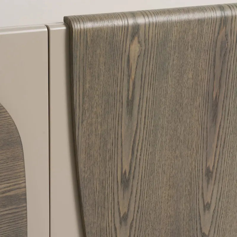 79" Modern Grey Ash Buffet Sideboard with 3 Cabinets 6 Shelves Gold Stainless Steel Legs Natural Wood Grain 205lbs Capacity Contemporary