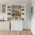 77" Tall Kitchen Pantry Cabinet - 3 Adjustable Shelves 8 Door Shelves 3 Drawers - Freestanding White MDF Storage Cupboard
