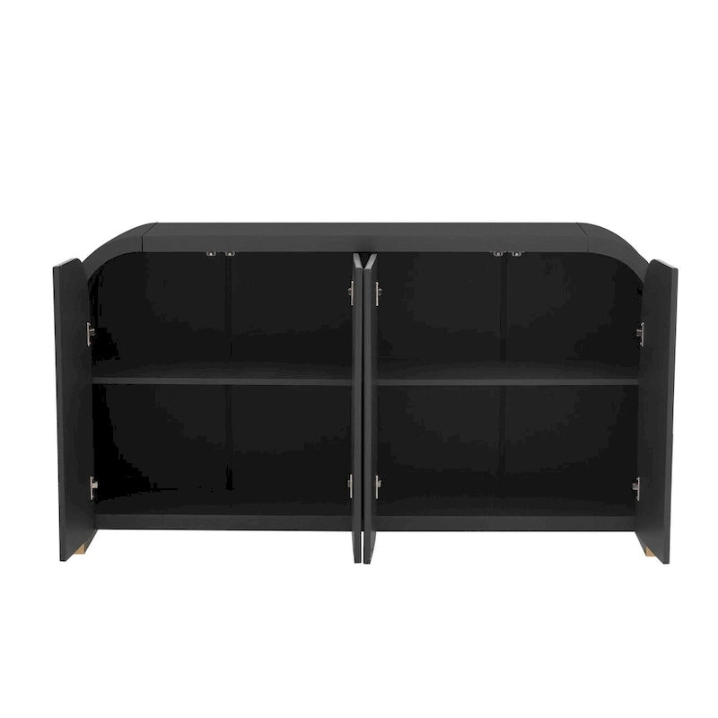 60" Curved Corner Sideboard Cabinet with 4 Wavy Doors 3 Adjustable Shelves MDF Pine Veneer Modern Storage for Living Room Dining Entryway