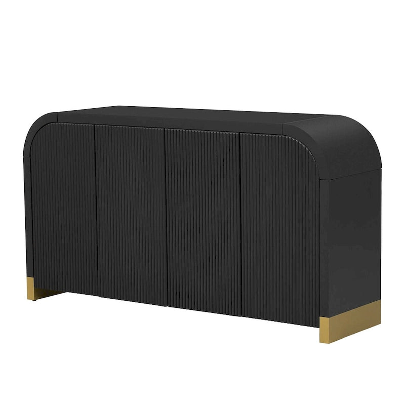 60" Curved Corner Sideboard Cabinet with 4 Wavy Doors 3 Adjustable Shelves MDF Pine Veneer Modern Storage for Living Room Dining Entryway