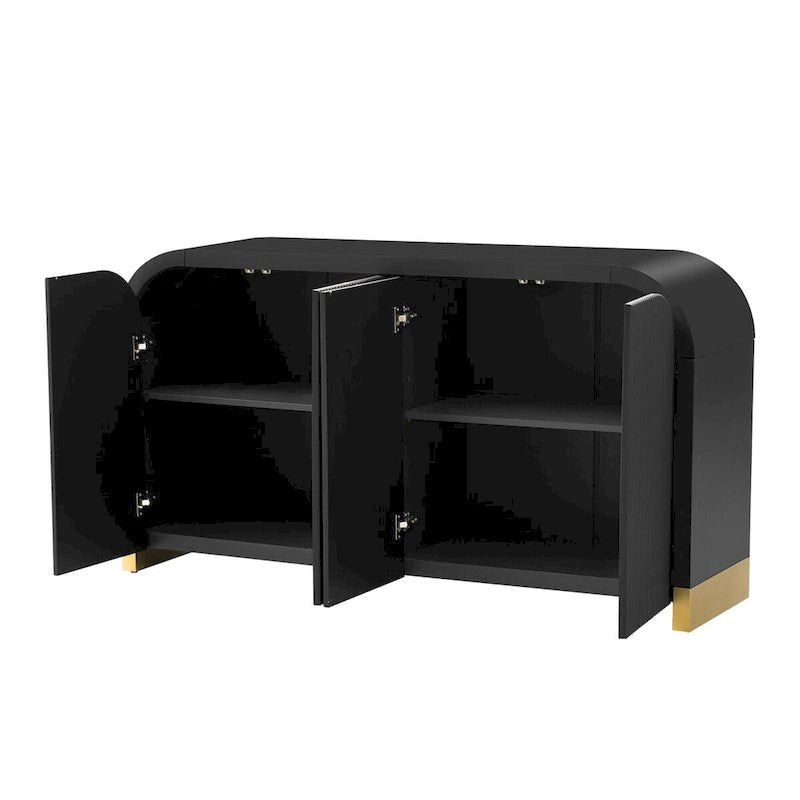 60" Curved Corner Sideboard Cabinet with 4 Wavy Doors 3 Adjustable Shelves MDF Pine Veneer Modern Storage for Living Room Dining Entryway