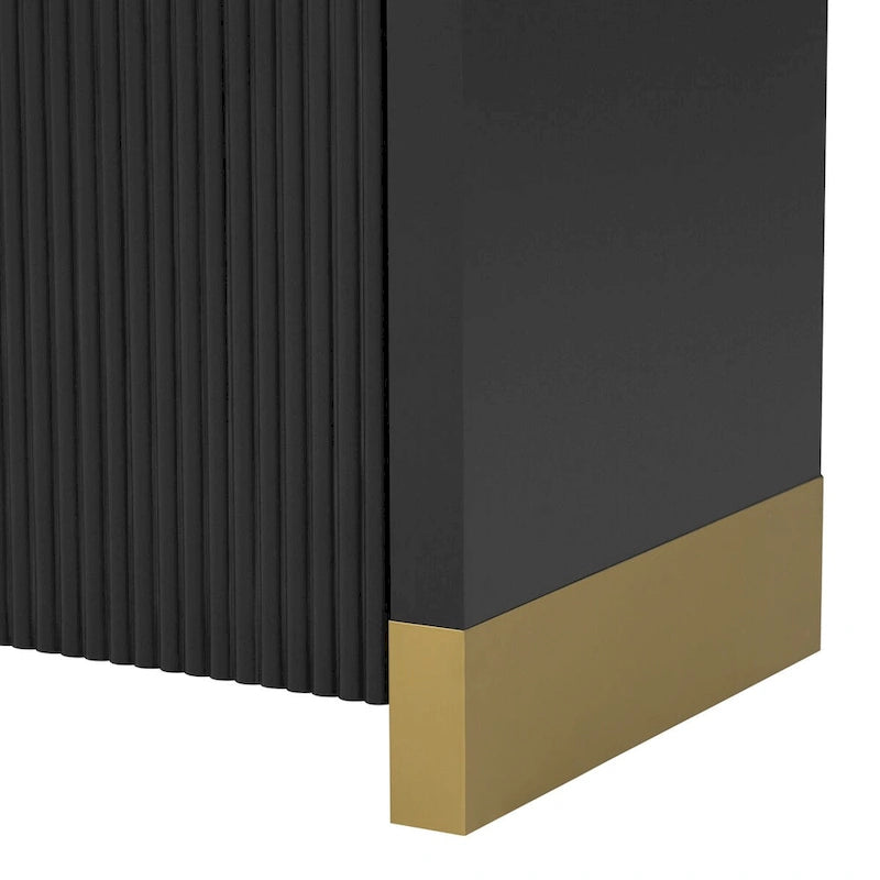 60" Curved Corner Sideboard Cabinet with 4 Wavy Doors 3 Adjustable Shelves MDF Pine Veneer Modern Storage for Living Room Dining Entryway